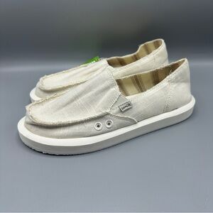 Sanuk Comfort Foam Cotton Woven Slip On Shoes Women’s Size 9 White